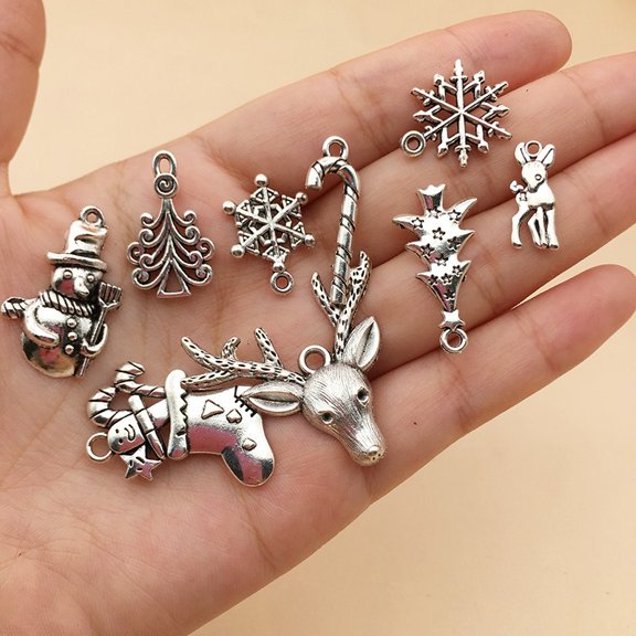 Vintage Tibetan Silver Style Christmas Charms & Pendants Assortment (50 Pcs) Mixed DIY Jewelry Making Supplies for Holiday Necklace & Bracelet Crafting