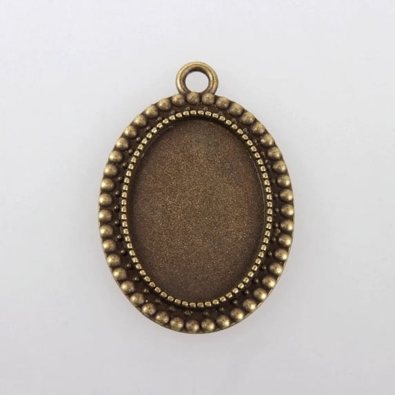 Vintage Tibetan Style Alloy Pendant Cabochon Bezel Settings Cadmium Free & Nickel Free & Lead Free Bronze Oval Tray: 18x25mm 36x26x2.5mm Hole: 3mm
