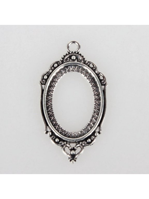 Vintage Tibetan style Alloy Pendant Cabochon Bezel Settings Cadmium Free & Lead Free Silver Oval Tray: 18x25mm 42x23x2mm Hole: 3mm