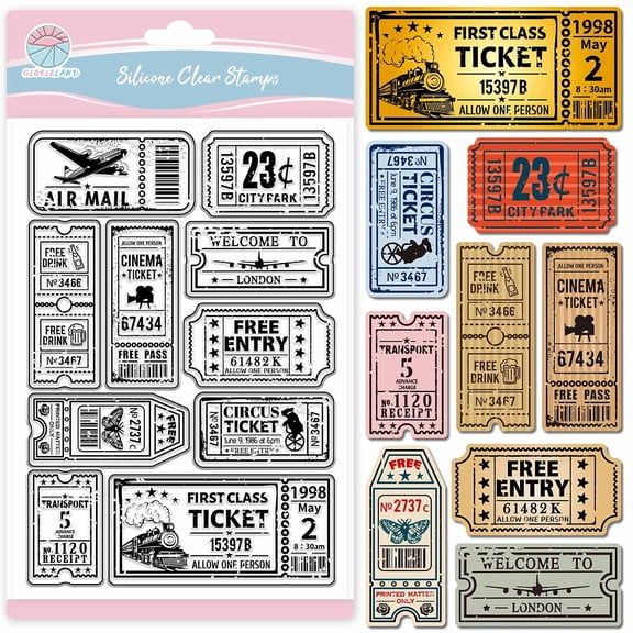 Vintage Ticket Clear Stamp for Scrapbooking Train Airplane Tickets Silicone Stamps Tag Frame Transparent Stamp for Card Making Journaling
