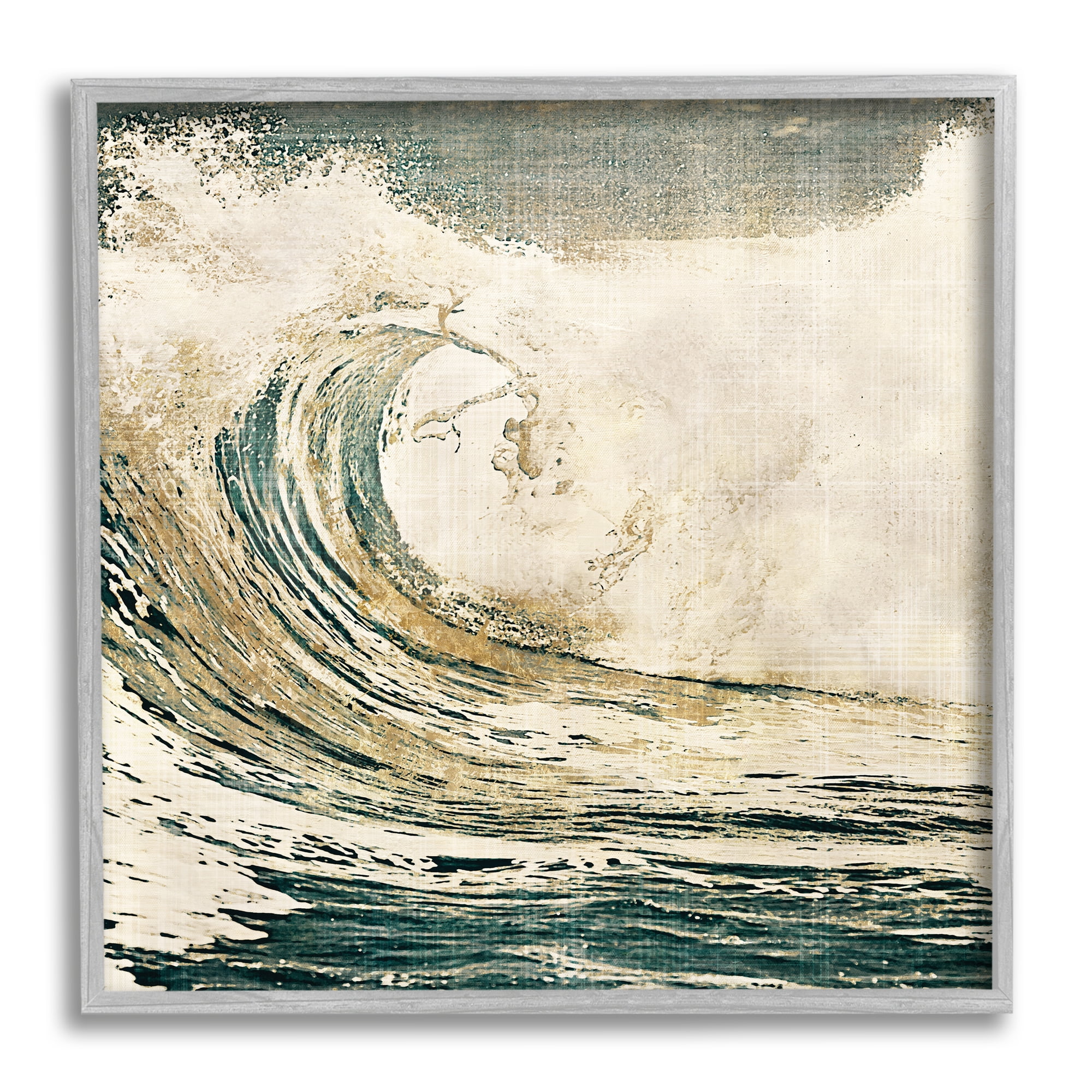 Vintage Tidal Wave White Crest Nautical Water Abstract Framed Art Print Wall Art, 17x17
