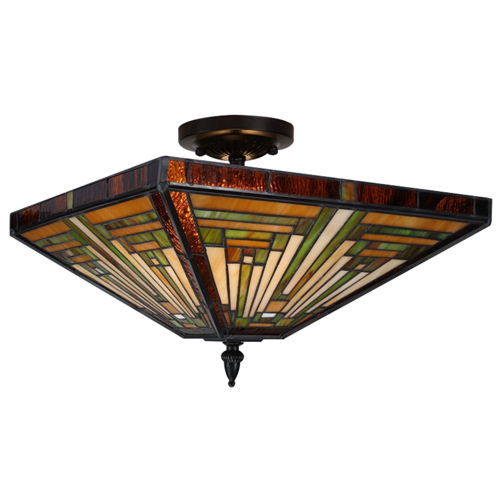 Vintage Tiffany Style Flush Mount Ceiling Light Fixture with Stained Glass Shade 2-Light Ceiling Lamp with Round Canopy Multicolor Finish
