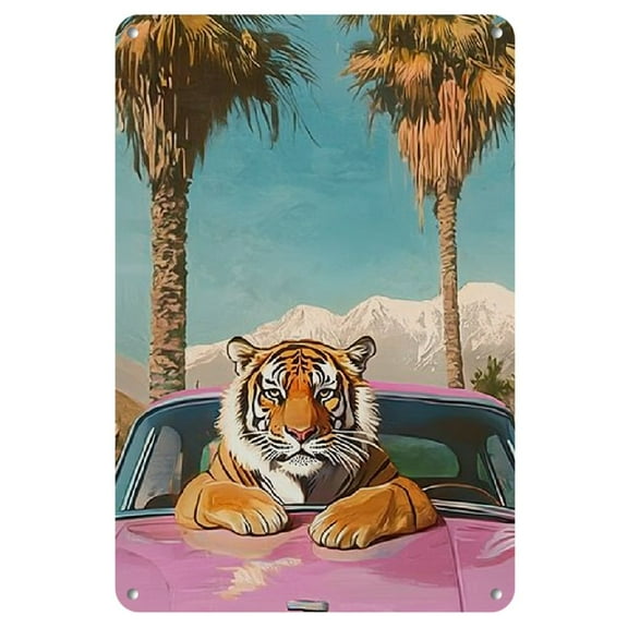 Vintage Tiger Abstract Art Poster - 8x12" Metal Wall Decor for Living Room, Bedroom, Office & More, Perfect for Room Decor