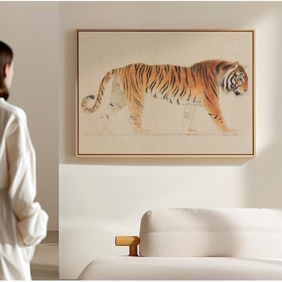 Vintage Tiger Art Poster, Muted Neutral Colors, Thomas Stothard Reposter, Unframed Poster Size 24x36