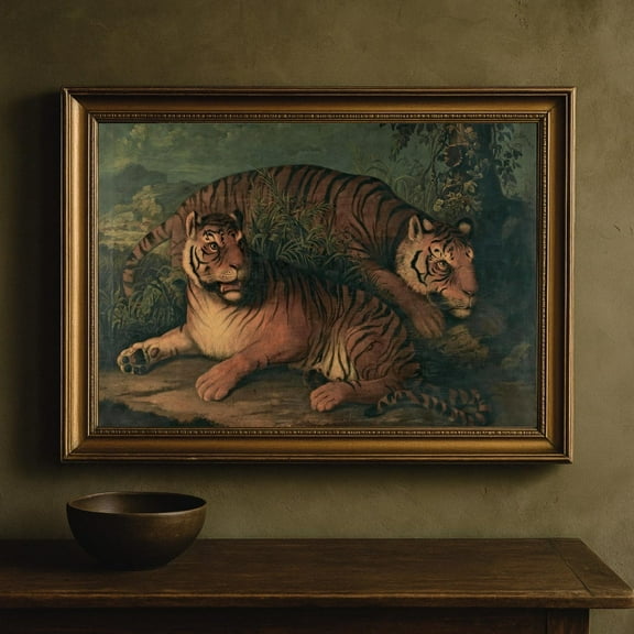 Vintage Tiger Exotic Jungle Wall Art Home Decor, 12x18 UNFRAMED