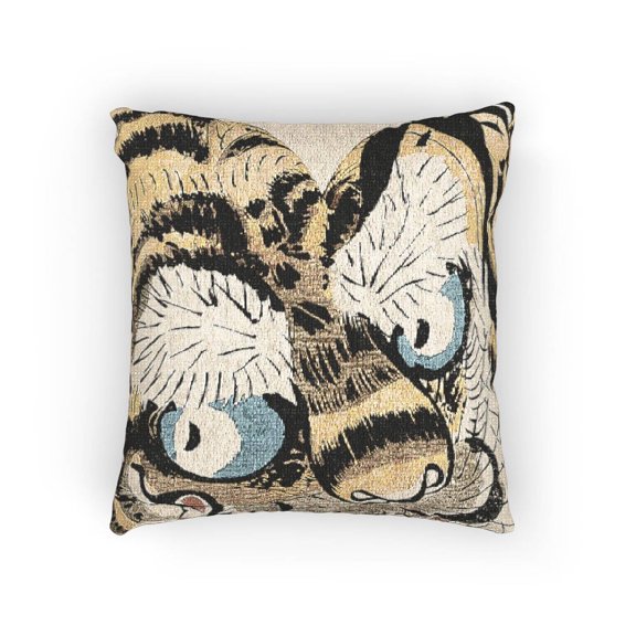 Vintage Tiger Face Black, Tan, Blue and Red Decorative Woven Pillow, Cotton-Polyester, Eclectic Home Decor