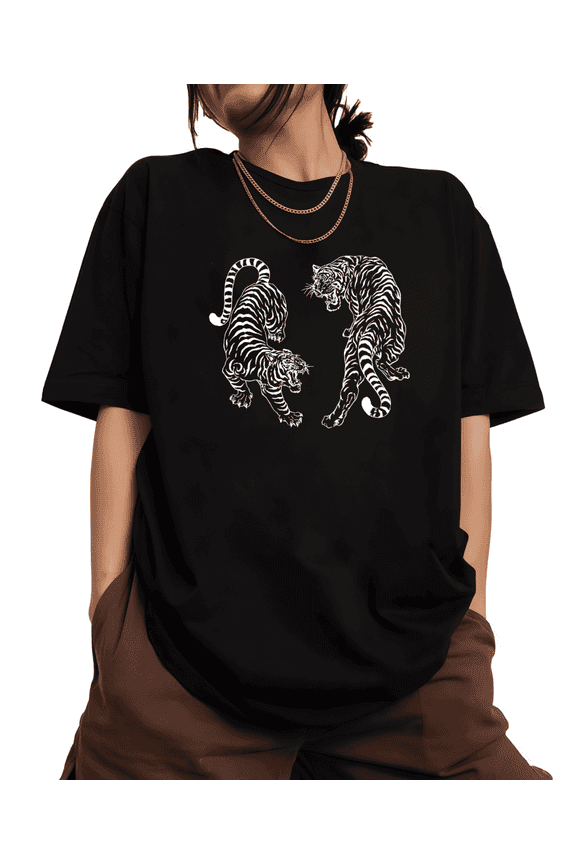 Vintage Tiger Graphic Tees Print Tshirt Women Shirts Black S-5XL Cotton Casual Daily Tops