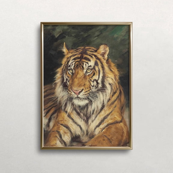 Vintage Tiger Painting: Dark Moody Safari Animal Art UNFRAMED PAPER POSTER, Home Decor