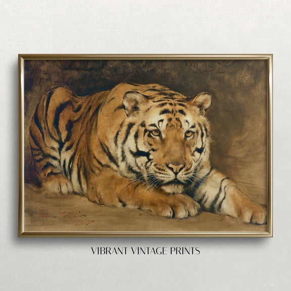 Vintage Tiger Painting: Muted Neutral Colors UNFRAMED PAPER POSTER, Home Decor