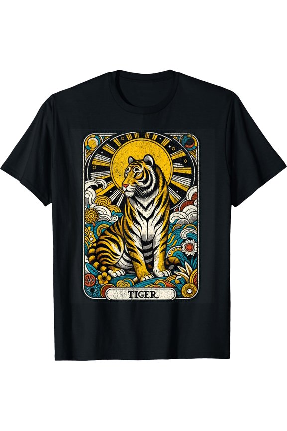 Vintage Tiger Tarot Card Chinese Zodiac Tiger Spirit Animal T-Shirt