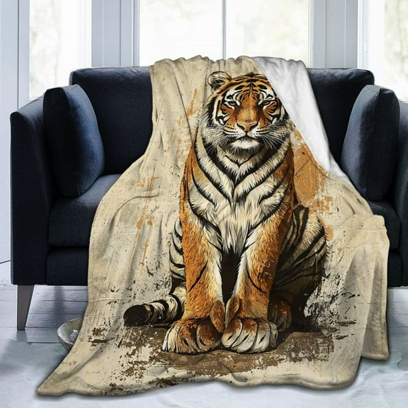 Vintage Tiger Throw Blanket Ultra Soft Cozy Decorative Flannel Blankets for Home Bed Couch Chair Travel 50x40