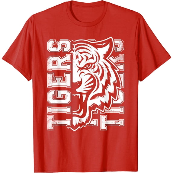 Vintage Tigers School Sports Fan Team Spirit Mascot Softstyle Unisex T-Shirt,Red Color,Size M