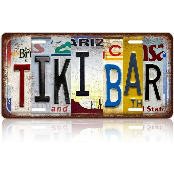 Vintage Tiki Bar Metal Tin Sign License Plate Wall Decor 12 x 6 Inches