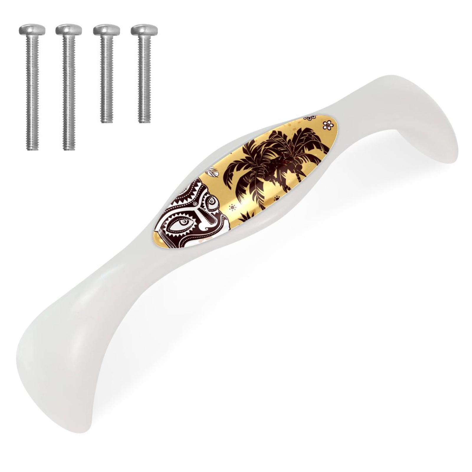 Vintage Tiki Set of 4 White Crystal Glass Knobs with Screws Suitable