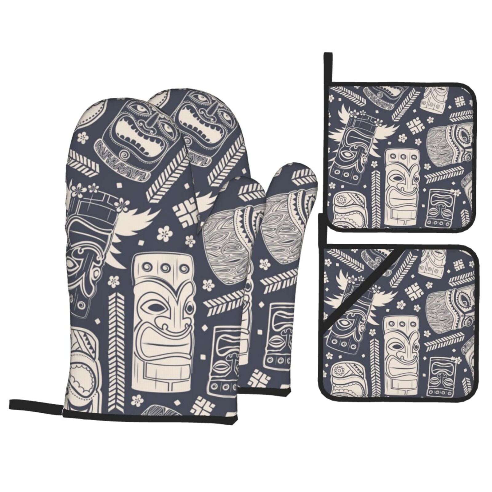 Vintage Tiki Vintage Hawaii 4Pcs Oven Mitts and Pot Holders Sets Oven Kitchen Gloves Hot Pads for Cooking BBQ Baking Grilling