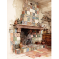 thumbnail image 1 of Vintage Tile Fireplace Watercolor Canvas Print，Home Study Living Room Kitchen Decor, 1 of 8
