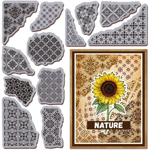 Vintage Tiles Texture Cling Rubber Stamp Mosaic Pattern EVA Cling Mount Stamps Pattern Corner Background Rubber Stamp Set