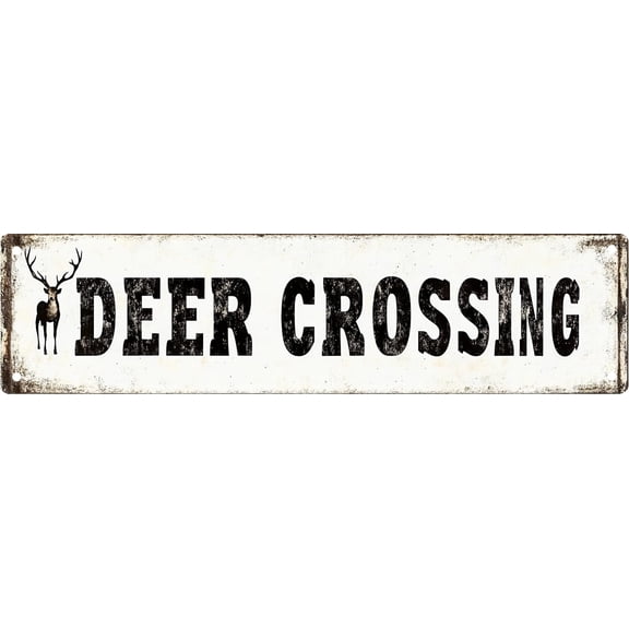 Vintage Tin DEER CROSSING Sign Retro Metal Sign,Suitable for home, street, shop, garage, bar, farm, garden - multi-purpose metal sign for indoor/outdoor use Plaque 4x16 Inch