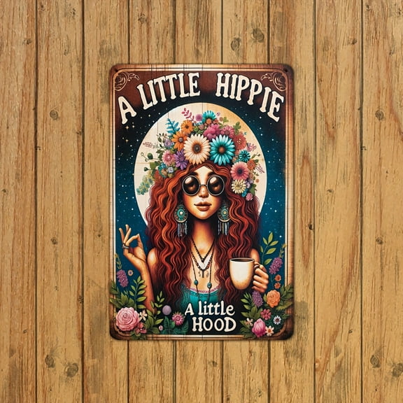 Vintage Tin Metal Sign A Little Hippie A Little Hood Decor Hippie Boho Poster Wall Art Decor Kitchen for Home Office Bar Cafes Sign 8x12inch