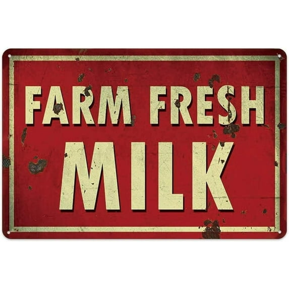 Vintage Tin Metal Signs Wall Art Farm Fresh Milk Thick Tinplate Poster Wall Decoration Artwork Signs for Home Novelty Metal Tin Signs Retro Plate Desserts Shop Cafe Decor Farmhouse Sign 8x12 Inch