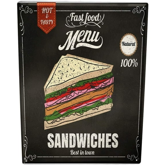 Vintage Tin Poster DeliciousHot & Fresh Natural Sandwich Fast Food Menu Metal Tin Sign 8x12 Inch Retro Art Home Kitchen Bar Restaurant Diner Dining 8X12inch