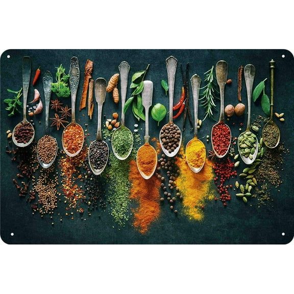 Vintage Tin Poster Herbs & Spices Theme Metal Tin Sign 8x12 Inch Retro Art Home Kitchen Bar Restaurant Garden Garage Classic Wall Decor Metal Plaque New