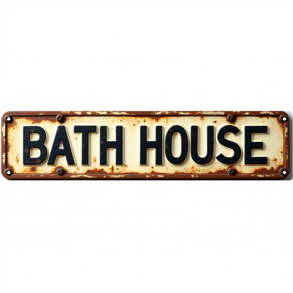 Vintage Tin Sign 16*4 Inch BATH HOUSE Pool Bathroom Wall Decor