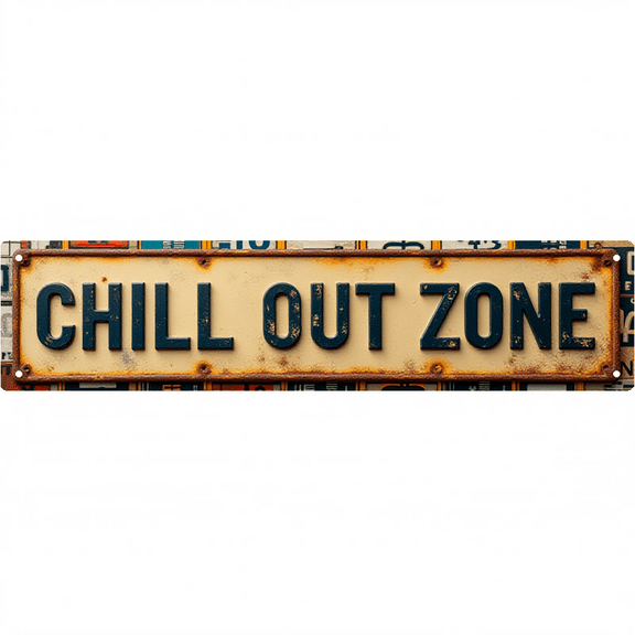 Vintage Tin Sign 16*4 Inch CHILL OUT ZONE Home Relax Wall Decor