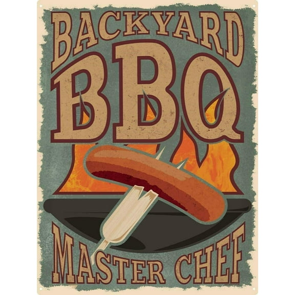 Vintage Tin Sign Backyard BBQ Metal Wall Panel Retro Art Decoration for Home Club Cabin Garage Store Bar Cafe Farm 12" X 8"
