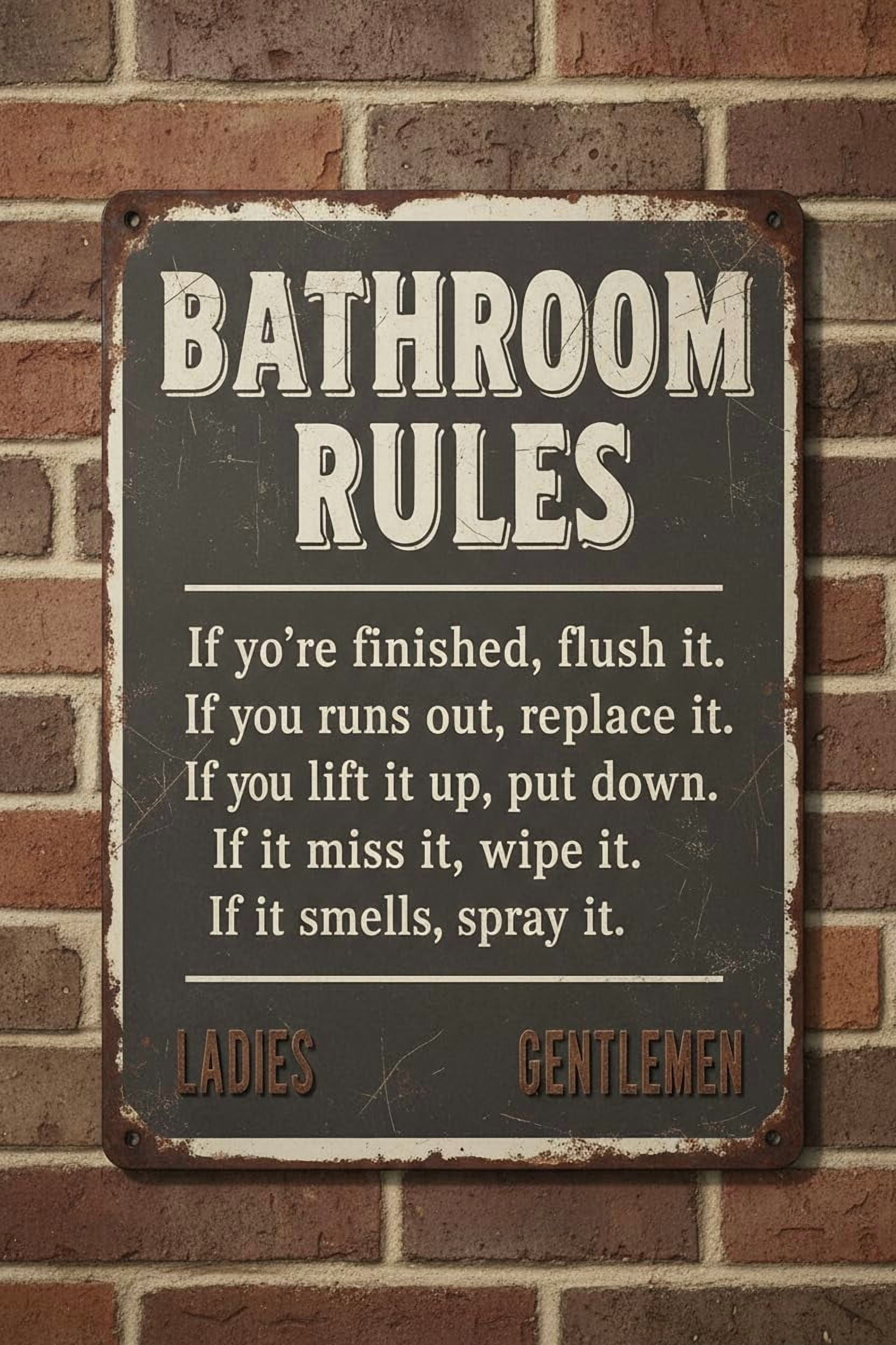 Vintage Tin Sign Bathroom Rules Metal For Plaque Poster Cafe Home Bar ...