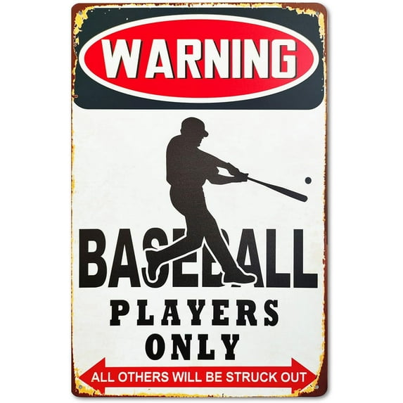 Vintage Tin Sign, Boy's Baseball Gift, Baseball Poster 12 * 8 Inches, Boys Room Decor (Warning Baseball players only)