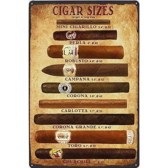 Vintage Tin Sign Cigar Sizes Sign,Vintage Wall Decor Art Sign Funny Decor Bar Pub Cafe Farm Room Poster 8x6 Inch