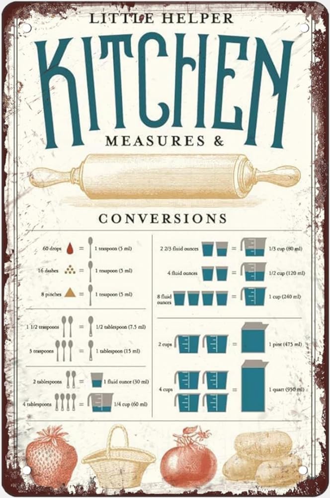 Vintage Tin Sign Country Kitchen Conversion Chart Kitchen Art Vintage