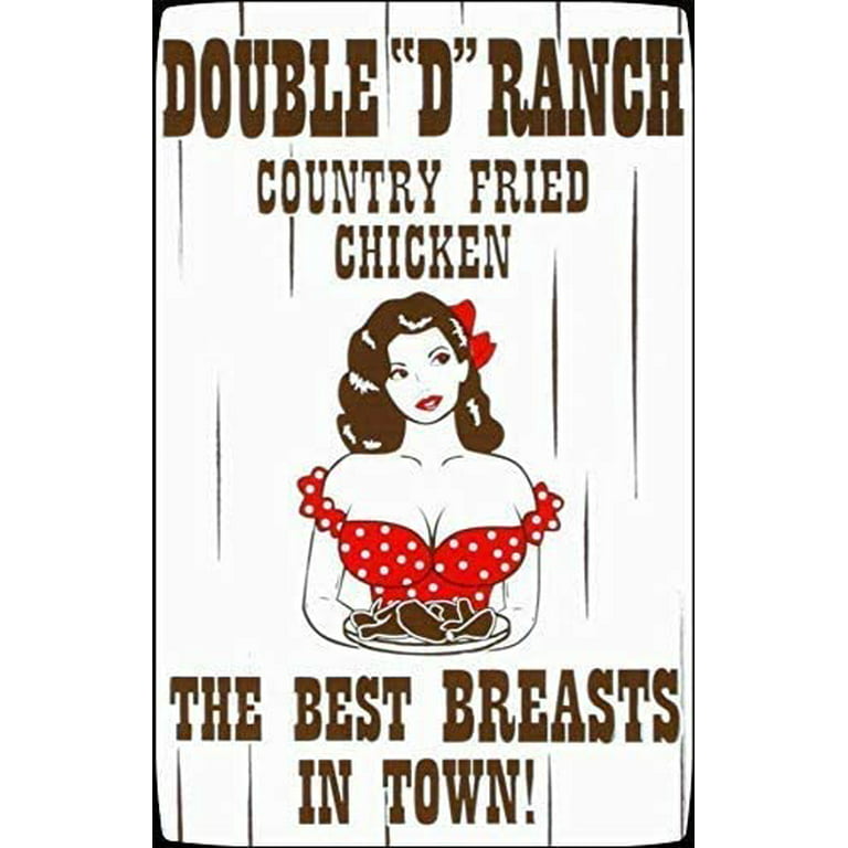 Vintage Tin Sign Double D Ranch The Best Breasts in Town Metal
