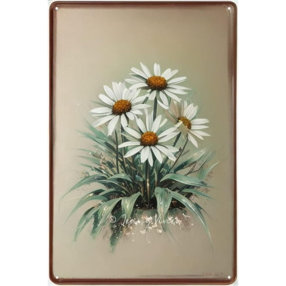Vintage Tin Sign Flowers White Daisy with Dew Drop Metal Sign Floral Garden Retro Wall Decor for Home Cafes Office Store Pubs Club Farmhouse Sign Gift for Women Friends Co-Worker 5.5x8 Inches