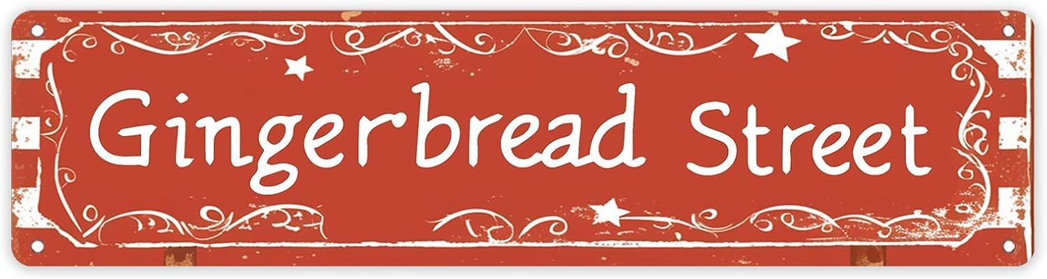Vintage Tin Sign Gingerbread Street Retro Metal Bar Wall Art Black ...