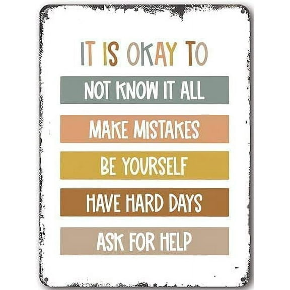 Vintage Tin Sign It is Okay Boho Classroom Decor Classroom Poster Classroom Quotes Be Yourself Playroom Decor Child Art Teacher 12x8inch