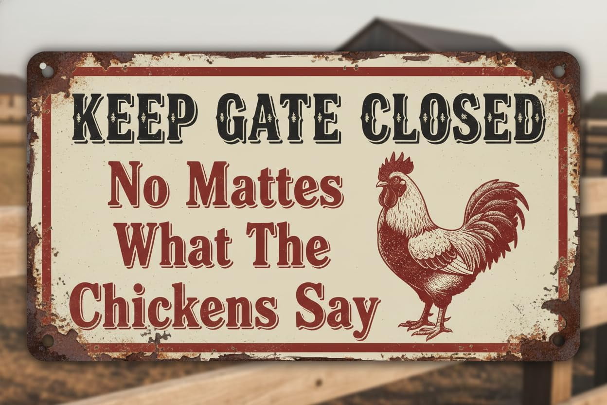 Vintage Tin Sign Keep Gate Closed Chickens Metal For Plaque Poster Cafe ...