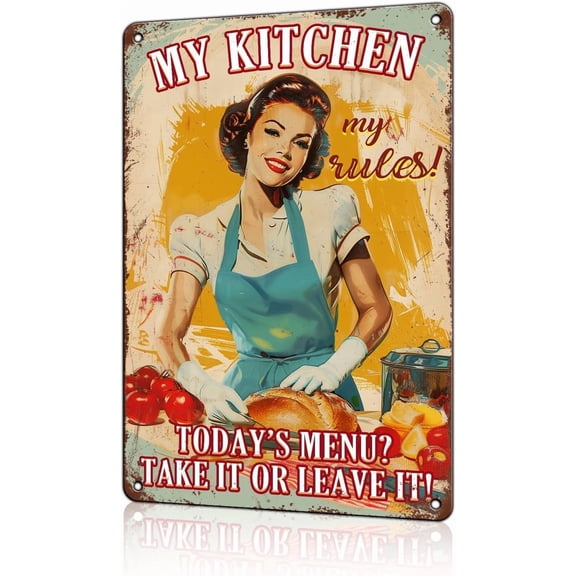 Vintage Tin Sign My Kitchen My Rules Retro Kitchen Decor Vintage Metal Kitchen Wall Signs Tin Sign for Kitchen Retro Diner Decor Vintage Kitchen Wall Decor 8x12 inch