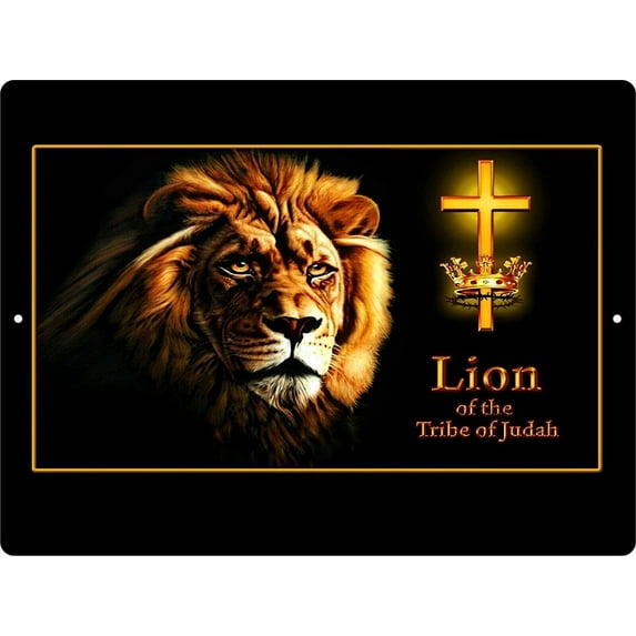 Vintage Tin Sign Lion of Judah Yeshua Lamb Jesus Christ Cross Crown Christian Metal Poster Wall Decoration for Home Club Garage Store Bar Cafe Farm 12" X 8"