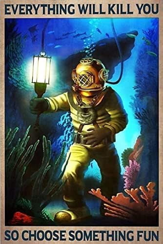 Vintage Tin Sign Metal tin Sign Plaque Deep Sea Diver Ocean Everything ...