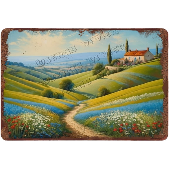 Vintage Tin Sign New Aluminum Sign Vintage Decor, Landscape Wall Art, Farmhouse Wall Art for Living Room, Rolling Hills Wall Painting Pictures for Bedroom Wall Decor 12"x16"