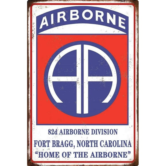 Vintage Tin Sign Paratroopers 82nd Airborne Division Emblem Fort Bragg North Carolina Poster for Home Bar Garage Wall Decor Signs ,812 inch