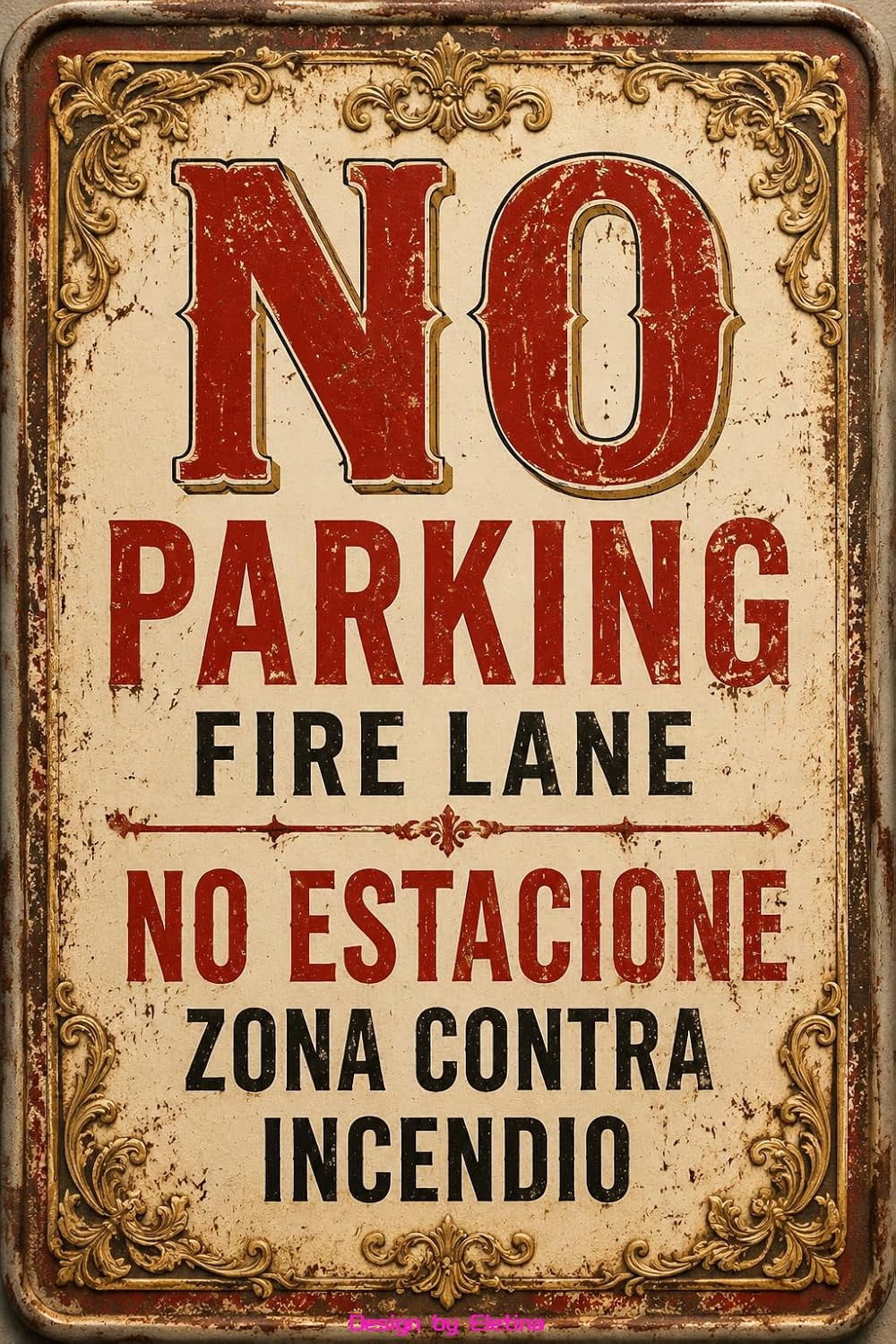 Vintage Tin Sign No Parking Fire Lane Bilingual Warning Cautions 8x12 ...