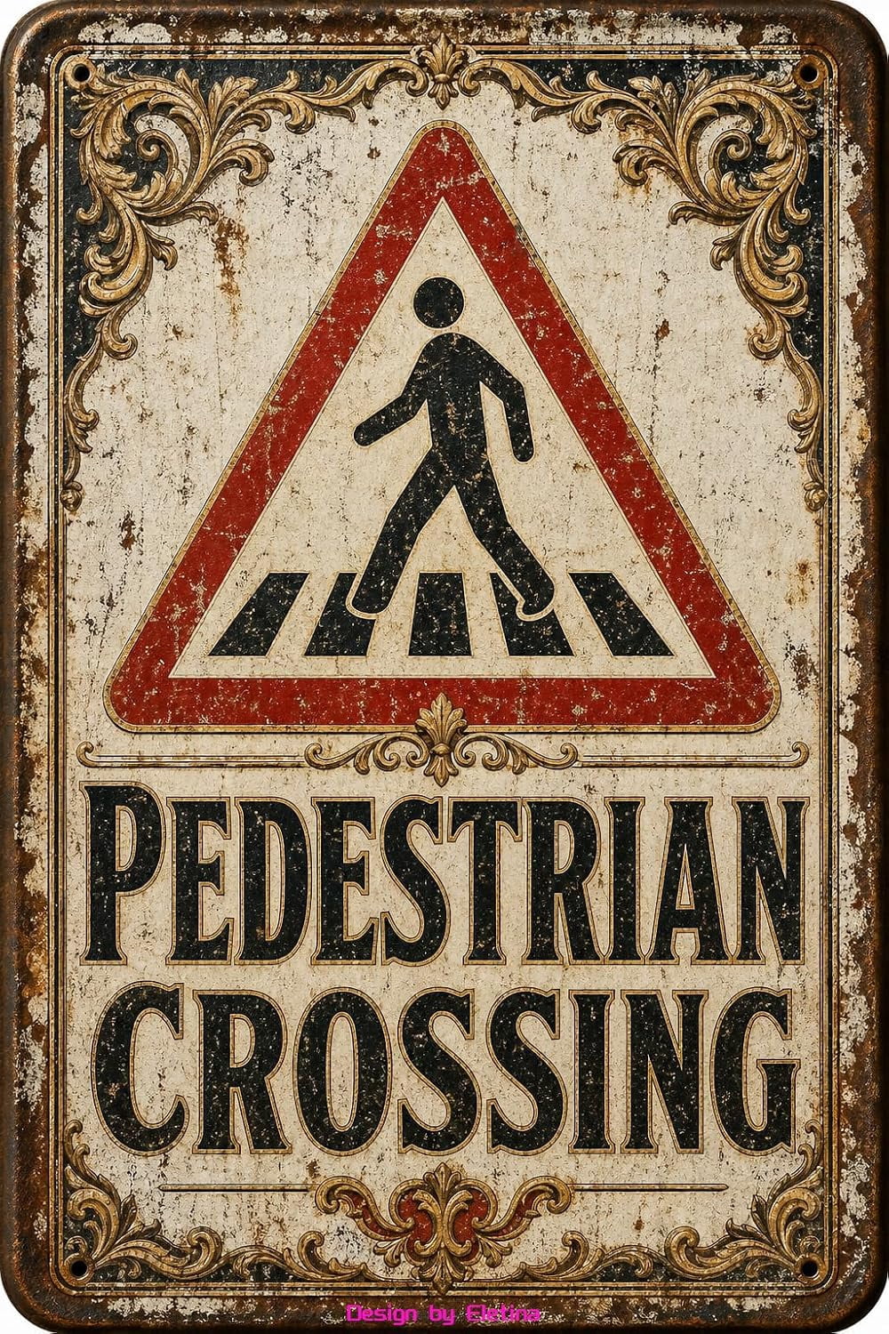 Store Sign Flashcard Vintage Tin Sign Pedestrian Crossing Traffic Industrial 8x12 Inch Retro ...