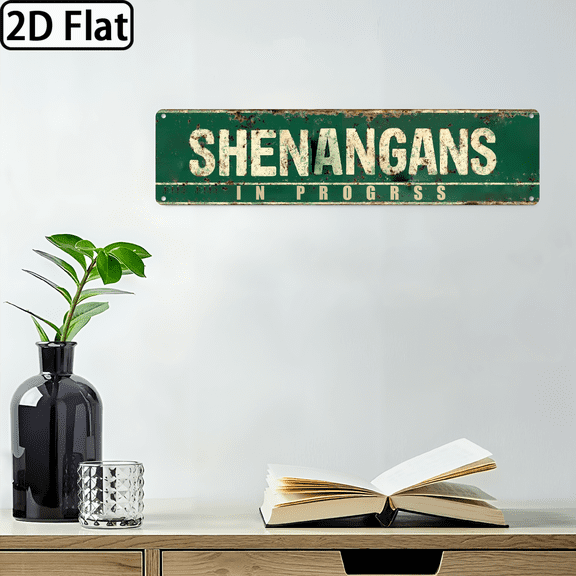Vintage Tin Sign Retro Metal Shenanigans In Progress Signs for Home Decor Stylish Wall Art Plaques Ideal Gift for Home Bathroom Kitchen and Gothic Wall Decor in Every Room 16x4in