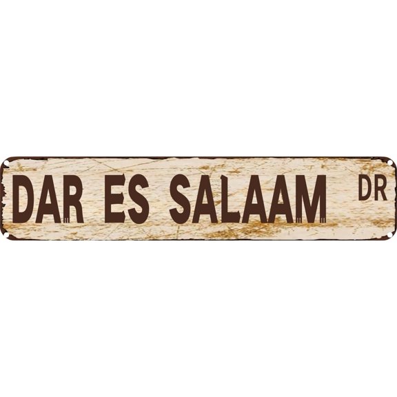 Vintage Tin Sign Retro Metal Wall Decor DAR ES SALAAM DR Rustic Aluminum Plaque for Home,Bar,Kitchen,Garage,Man Cave 4x16 Inch