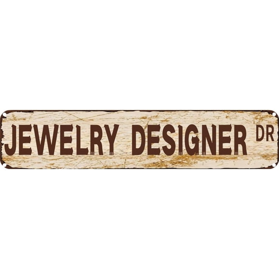 Vintage Tin Sign Retro Metal Wall Decor JEWELRY DESIGNER DR Rustic Aluminum Plaque for Home,Bar,Kitchen,Garage,Man Cave 4x16 Inch