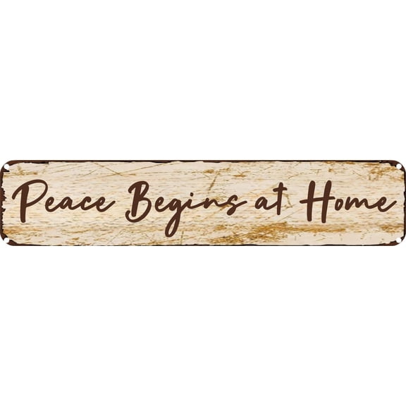 Vintage Tin Sign Retro Metal Wall Decor Peace Begins at Home Rustic Aluminum Plaque for Home,Bar,Kitchen,Garage,Man Cave 4x16 Inch