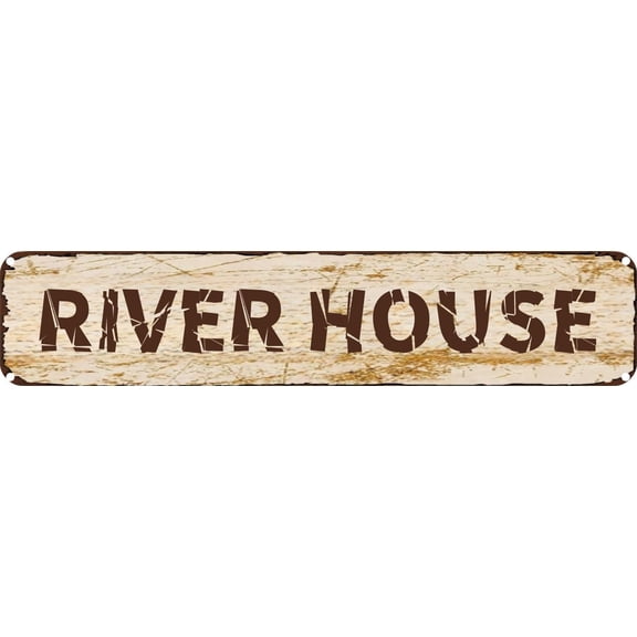 Vintage Tin Sign Retro Metal Wall Decor RIVER HOUSE Rustic Aluminum Plaque for Home,Bar,Kitchen,Garage,Man Cave 4x16 Inch